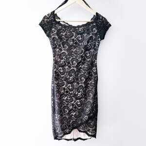Bisou Bisou Black Lace Dress boat neck cap sleeve size 2
